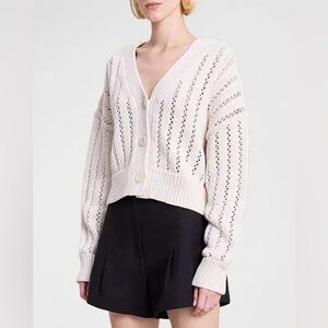 A.L.C Size S Drew Open Stitch Cotton
Cardigan in Ecru 3 Button Cropped